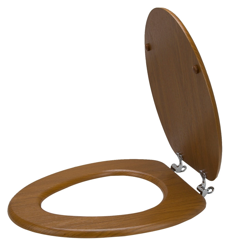 ProSource T-19WO-3L-C Toilet Seat, Elongated, MDF with Plastic Wood Veneer, Oak Wood, Bar Hinge Hinge
