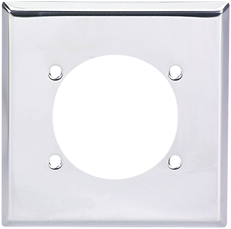 Eaton 69-BOX Power Outlet Wallplate, 4-1/2 in L, 4-9/16 in W, Standard, 2-Gang, Chrome, Silver, Chrome, Flush