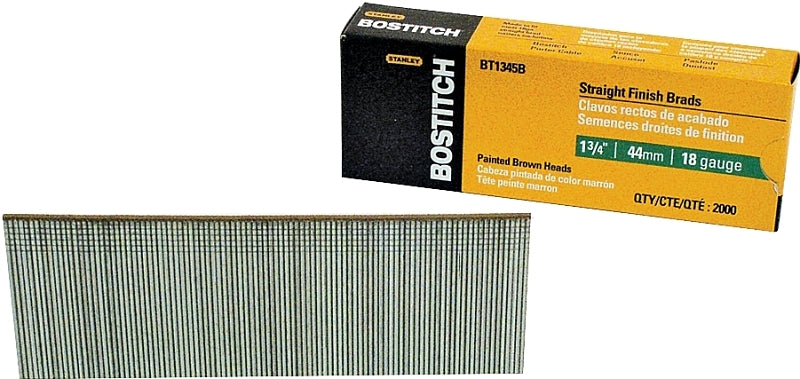 Bostitch BT1345B Nail, Glue Collation, 1-3/4 in L, 18, Steel, Coated, Brad Head, Smooth Shank, 1000/PK