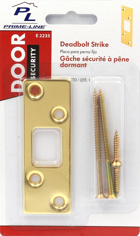 Defender Security E2235 Deadbolt Strike, 3-5/8 in L, 1-1/4 in W, Steel, Brass