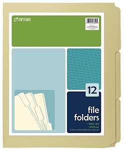 Top Flight 4611415 File Folder, 12 x 9-1/2 in Sheet, 12 Sheet, Plain Tab, Pack of 12