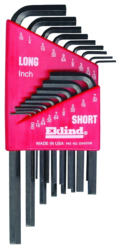 Eklind Hex-L S&L Series 10018 Hex Key Set with Holder, 18-Piece, Alloy Steel, Black