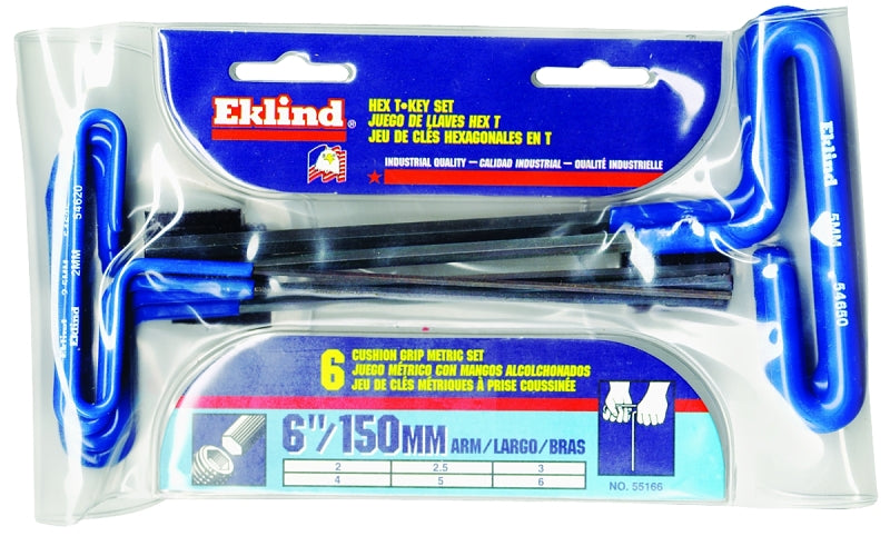 Eklind 55166 Hex T-Key Set with Pouch, 6-Piece, Alloy Steel, Black, Specifications: T-Handle