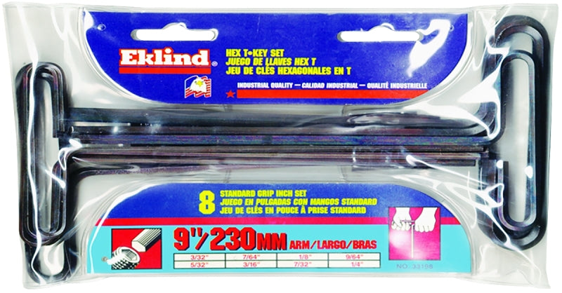 Eklind 33198 Hex T-Key Set with Pouch, 8-Piece, Alloy Steel, Black, Specifications: T-Handle