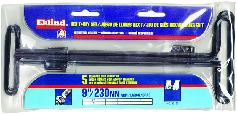 Eklind 35195 Hex T-Key Set with Pouch, 5-Piece, Alloy Steel, Black, Specifications: T-Handle