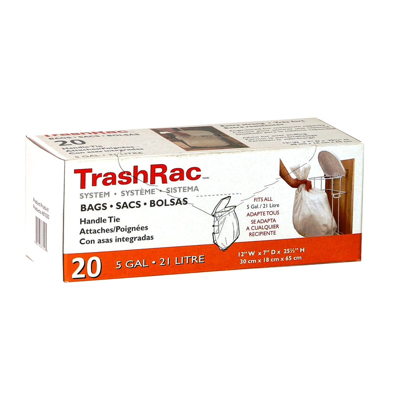 Trashrac 5 gal Trash Bags Handle Tie 20 pk