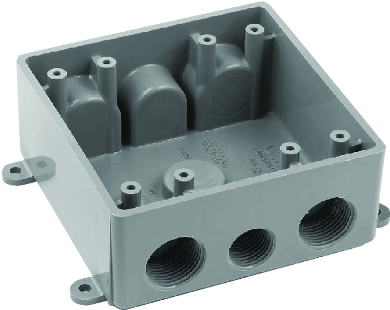 Carlon E382DE Switch Box, 2-Gang, 7-Outlet, 1/2 in Hub, PVC, Gray