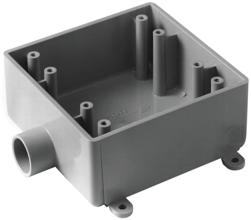 Carlon E9802E-CTN Switch Box, 2-Gang, 1-Outlet, 3/4 in Hub, PVC, Gray