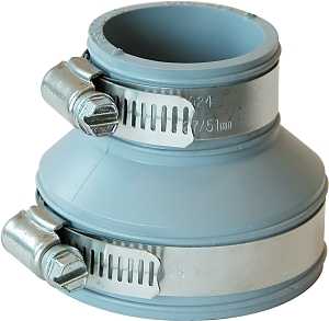 Fernco PDTC-215 Drain Trap Connector, 1-1/4 x 2 in, PVC, Black, 4.3 psi Pressure