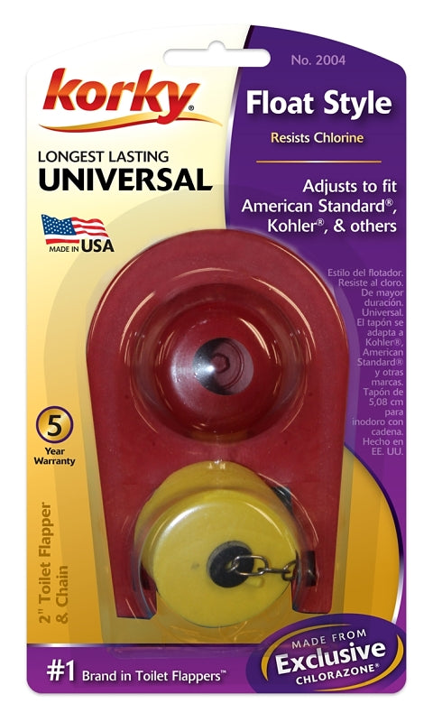 Korky 2004BP Float Toilet Flapper, Specifications: 2 in Valve Open, Chlorazone Rubber, Red