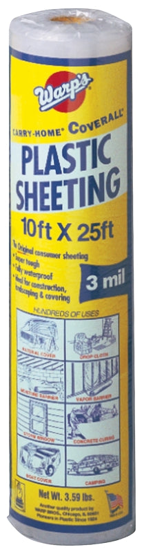 Warp's 3CH10C Poly Film, 3 mil Thick, 25 ft L, 10 ft W, Clear, Pack of 12
