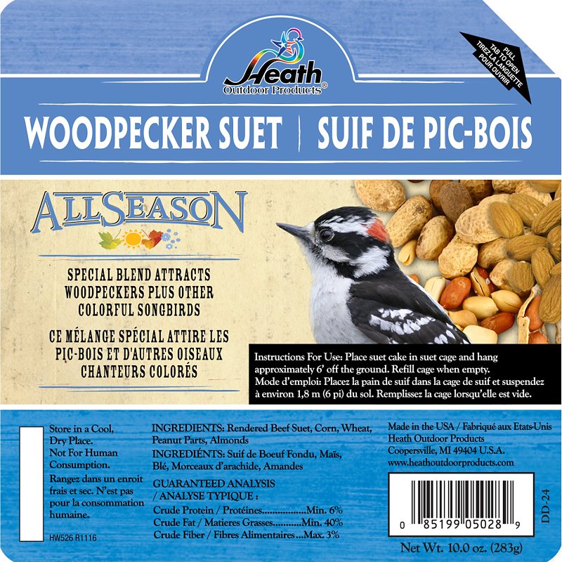 Heath DD-24 Almond Wild Bird Food, 10 oz, All-Season, Suet, Cake, Pack of 12