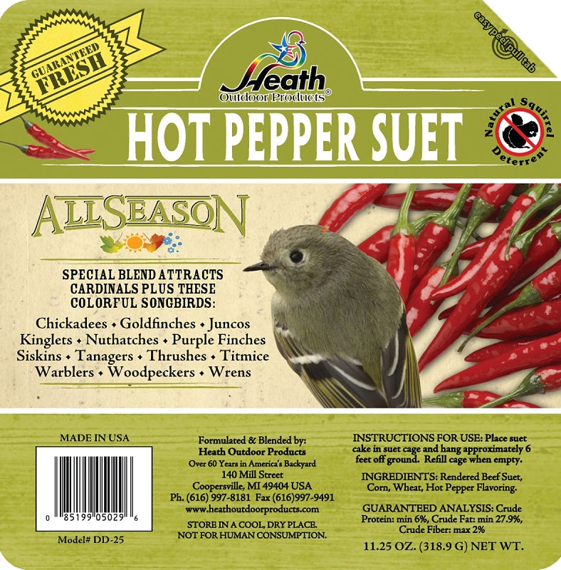 Heath DD-25 Corn Wild Bird Food, 11.25 oz, All-Season, Suet, Cake, Hot Pepper, Pack of 12