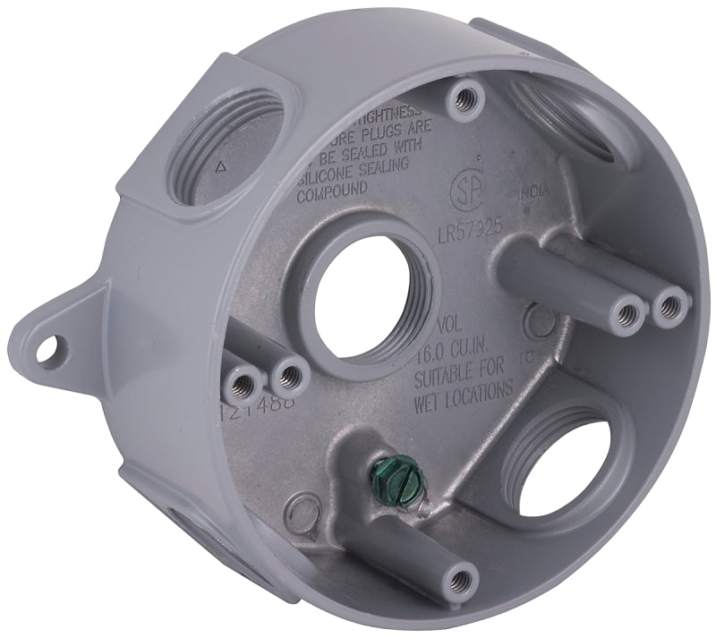 Bell Outdoor 5372-0 Weatherproof Box, 4.203 in W, 5-1/4 in D, 5-1/4 in H, 5-Knockout, Horizontal, Vertical Mounting