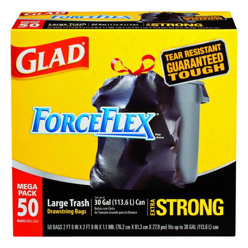 Glad ForceFlex 30 gal No Scent Trash Bags Drawstring 50 pk, Pack of 3