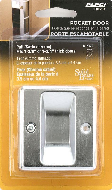 Prime-Line N 7079 Pocket Door Pull, 1-3/8 in W, 2-1/2 in D, 2-3/4 in H, Brass, Satin Chrome