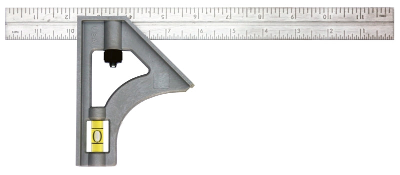 Johnson 415 Combination Square, 12 in L Blade, 1/8 in, 1/16 in, 1/32 in Graduation, Stainless Steel Blade
