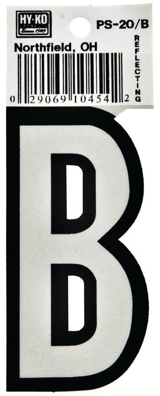 Hy-Ko PS-20 Series PS-20/B Die-Cut Reflective Letter, Character: B, 3-1/4 in H Character, Black/White Character, Vinyl, Pack of 10
