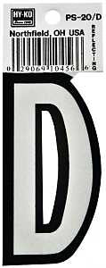 Hy-Ko PS-20/D Reflective Letter, Character: D, 3-1/4 in H Character, Black/White Character, Vinyl, Pack of 10