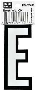 Hy-Ko PS-20/E Reflective Letter, Character: E, 3-1/4 in H Character, Black/White Character, Vinyl, Pack of 10