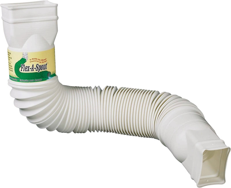 Amerimax Flex-A-Spout Series 85510 Downspout Extension, 22 to 55 in L Extended, Vinyl, White