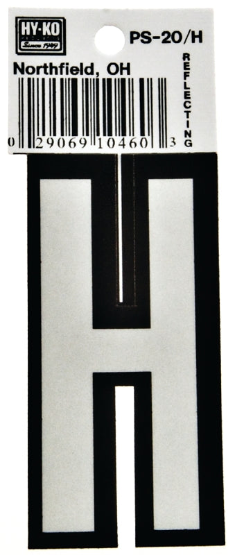 Hy-Ko PS-20 Series PS-20/H Die-Cut Reflective Letter, Character: H, 3-1/4 in H Character, Black/White Character, Vinyl, Pack of 10
