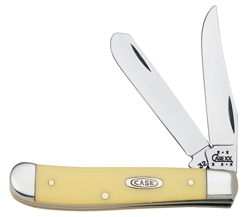 Case 00029 Folding Pocket Knife, 2.7 in Clip, 2-3/4 in Spey L Blade, Vanadium Steel Blade, 2-Blade, Yellow Handle