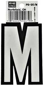 Hy-Ko PS-20/M Reflective Letter, Character: M, 3-1/4 in H Character, Black/White Character, Vinyl, Pack of 10