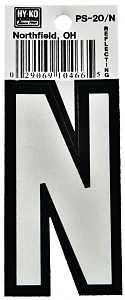 Hy-Ko PS-20/N Reflective Letter, Character: N, 3-1/4 in H Character, Black/White Character, Vinyl, Pack of 10