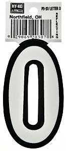 Hy-Ko PS-20/O Reflective Letter, Character: O, 3-1/4 in H Character, Black/White Character, Vinyl, Pack of 10