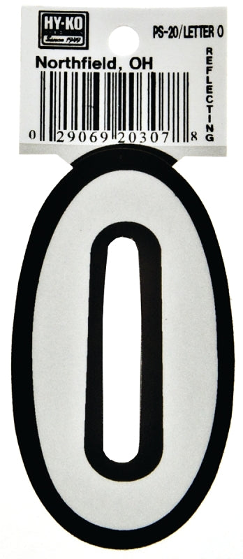 Hy-Ko PS-20 Series PS-20/O Die-Cut Reflective Letter, Character: O, 3-1/4 in H Character, Black/White Character, Vinyl, Pack of 10