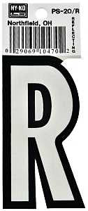 Hy-Ko PS-20/R Reflective Letter, Character: R, 3-1/4 in H Character, Black/White Character, Vinyl, Pack of 10