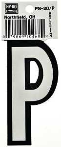 Hy-Ko PS-20/P Reflective Letter, Character: P, 3-1/4 in H Character, Black/White Character, Vinyl, Pack of 10