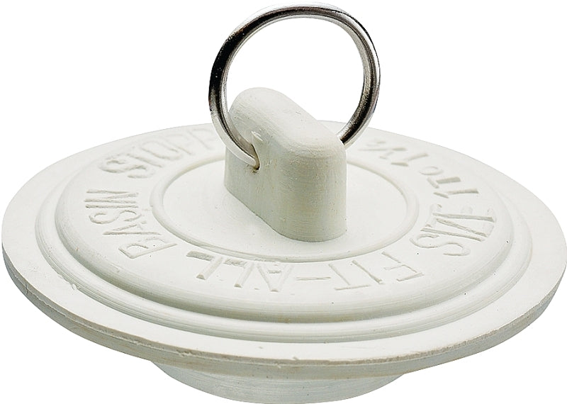 Plumb Pak Duo Fit Series PP22003 Drain Stopper, 1 to 1.37 in Dia Dimensions, Rubber, White, For: 1 to 1-3/8 in Sink