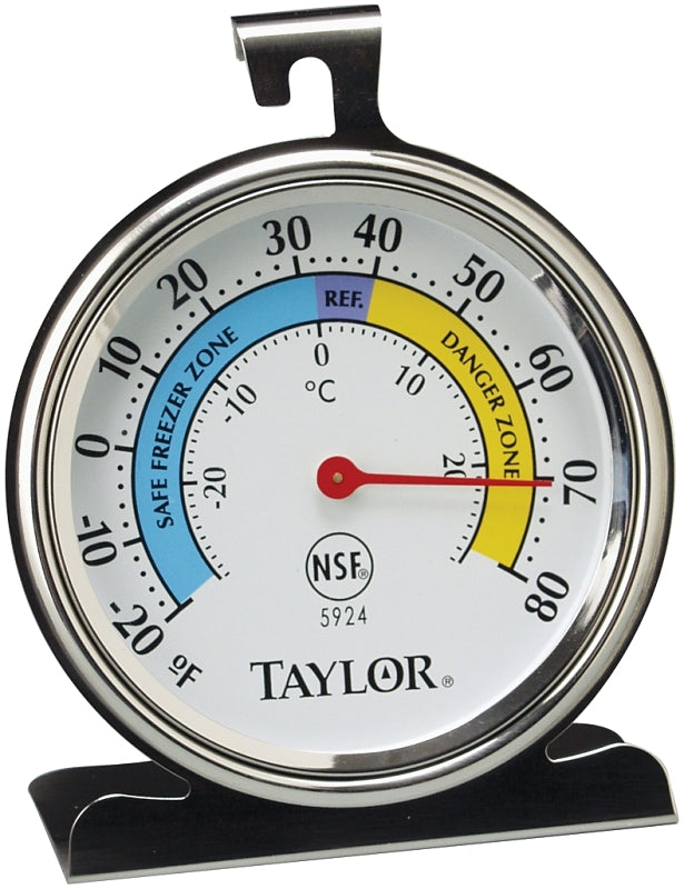 Taylor 5924 Fridge/Freezer Thermometer, -20 to 80 deg F, Analog Display, White