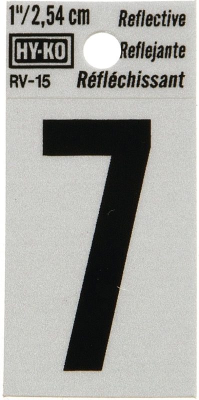 Hy-Ko RV-15/7 Reflective Sign, Character: 7, 1 in H Character, Black Character, Silver Background, Vinyl, Pack of 10