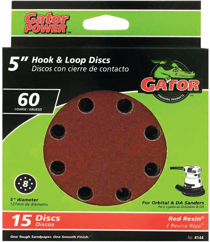 Gator 4144 Sanding Disc, 5 in Dia, Aluminum Oxide Abrasive, 60 Grit, Coarse, Vented