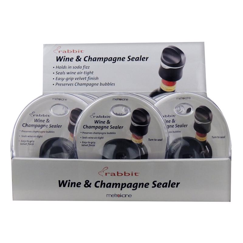 Rabbit Black Rubber/Stainless Steel Wine and Champagne Sealer, Pack of 12