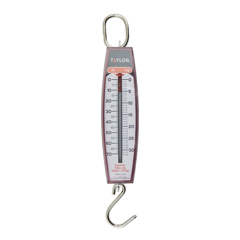 Taylor 3070 Hanging Scale, 70 lb, Analog Display, Steel Housing Material, lb