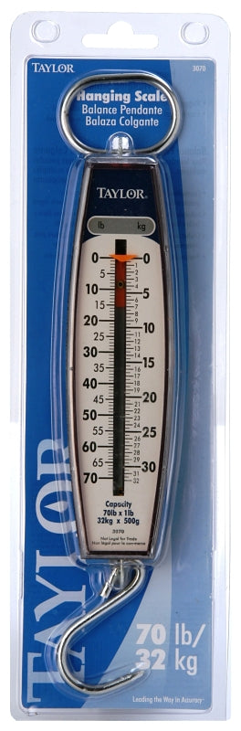 Taylor 3070 Hanging Scale, 70 lb, Analog Display, Steel Housing Material, lb