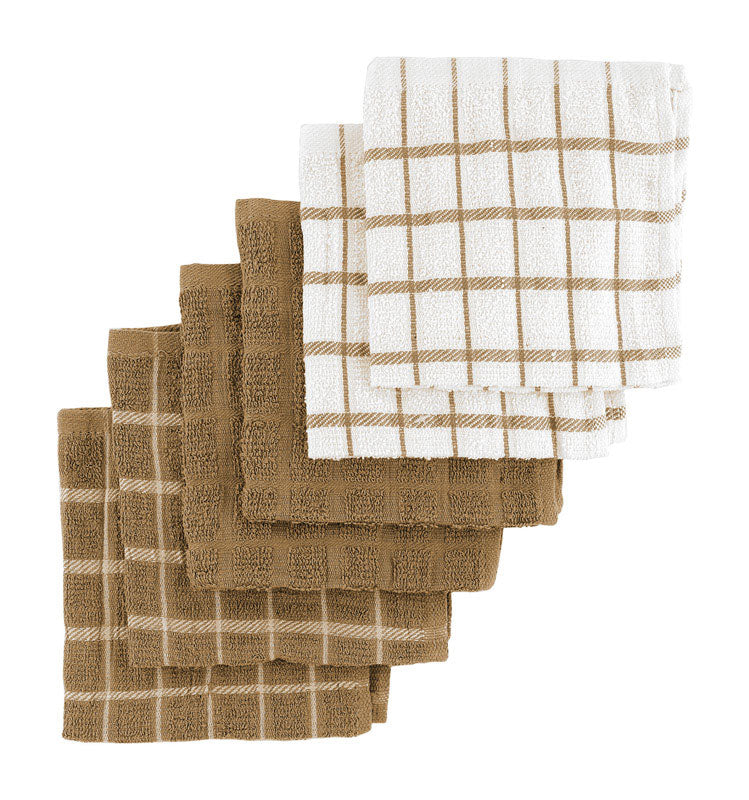 Ritz Mocha Cotton Check/Solid Dish Cloth 6 pk, Pack of 2