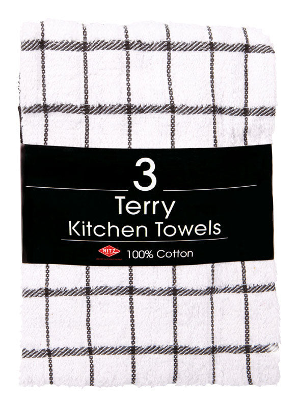 Ritz Black Cotton Check Kitchen Towel 3 pk, Pack of 3