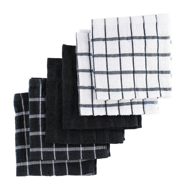 Ritz Black Cotton Check/Solid Dish Cloth 6 pk, Pack of 2
