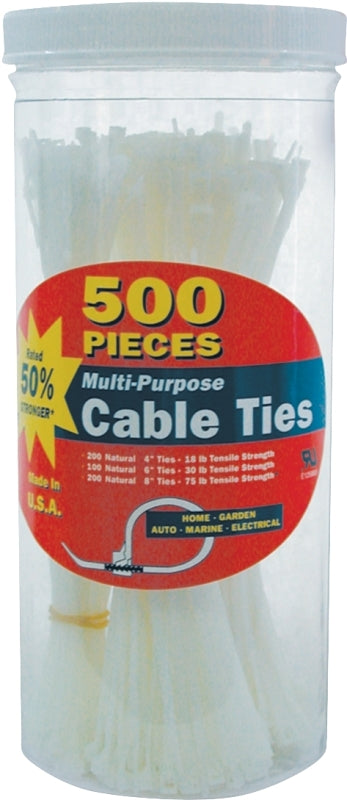 Gardner Bender 50098N Cable Tie, 3 in Max Bundle Dia, Double-Lock Locking, Nylon, Natural
