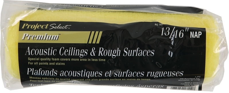 Linzer RC 181 Roller Cover, Yellow, 3/16 in Thick Nap, 9 in L, Foam Cover, 12/PK