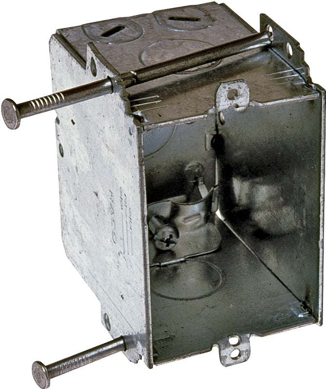 Raco 8355 Switch Box, 1-Gang, 1-Outlet, 1-Knockout, 1/2 in Knockout, Steel, Gray, Galvanized, Bracket, Nail Mounting
