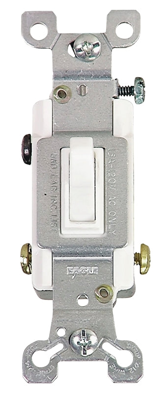 Eaton Wiring Devices 1303-7W-BOX Toggle Switch, 15 A, 120 V, Polycarbonate Housing Material, White, Flush Mount, Pack of 10