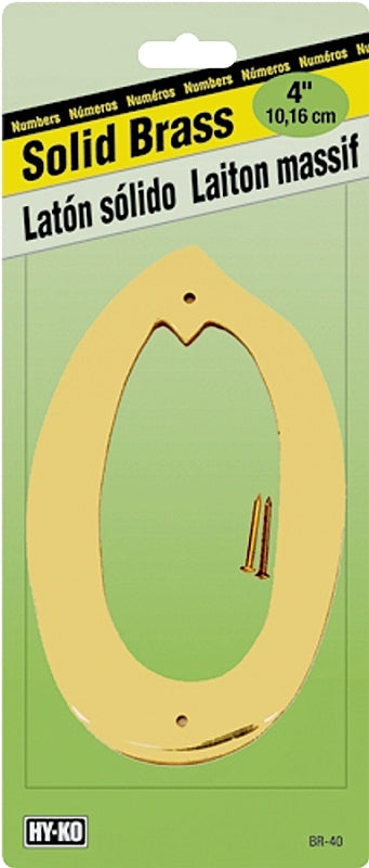 Hy-Ko BR-40/0 House Number, 3 in W x 6-3/4 in H Dimensions, Character: 0, 4 in H Character, 2-1/2 in W Character