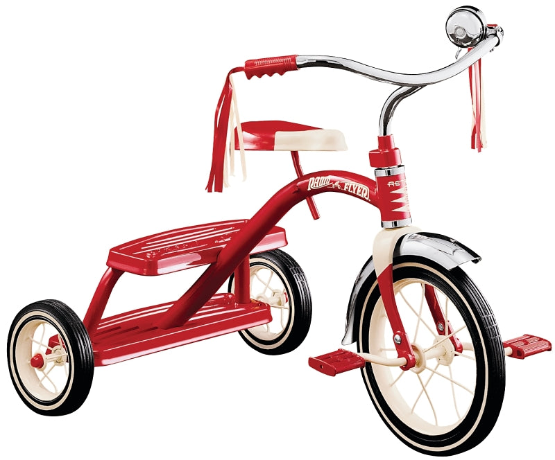 Radio Flyer 33 Dual Deck Tricycle, 2.5 to 5 years, Steel Frame, 12 x 1-1/4 in Front Wheel, 7 x 1-1/2 in Rear Wheel, Red