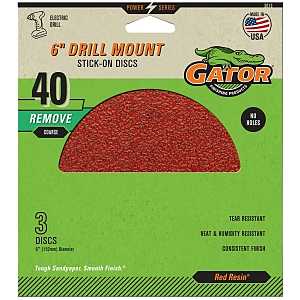 Gator 3013 Sanding Disc, 6 in Dia, 40 Grit, Extra Coarse, Aluminum Oxide Abrasive, Paper Backing